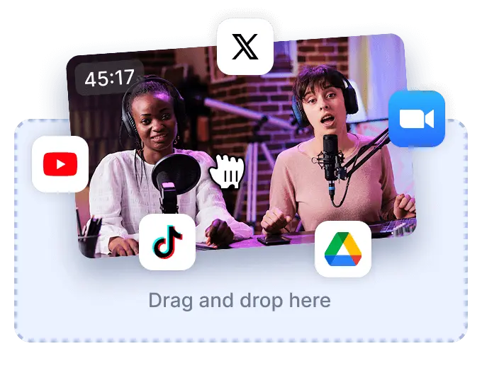 Audio and video upload area with public media source icons